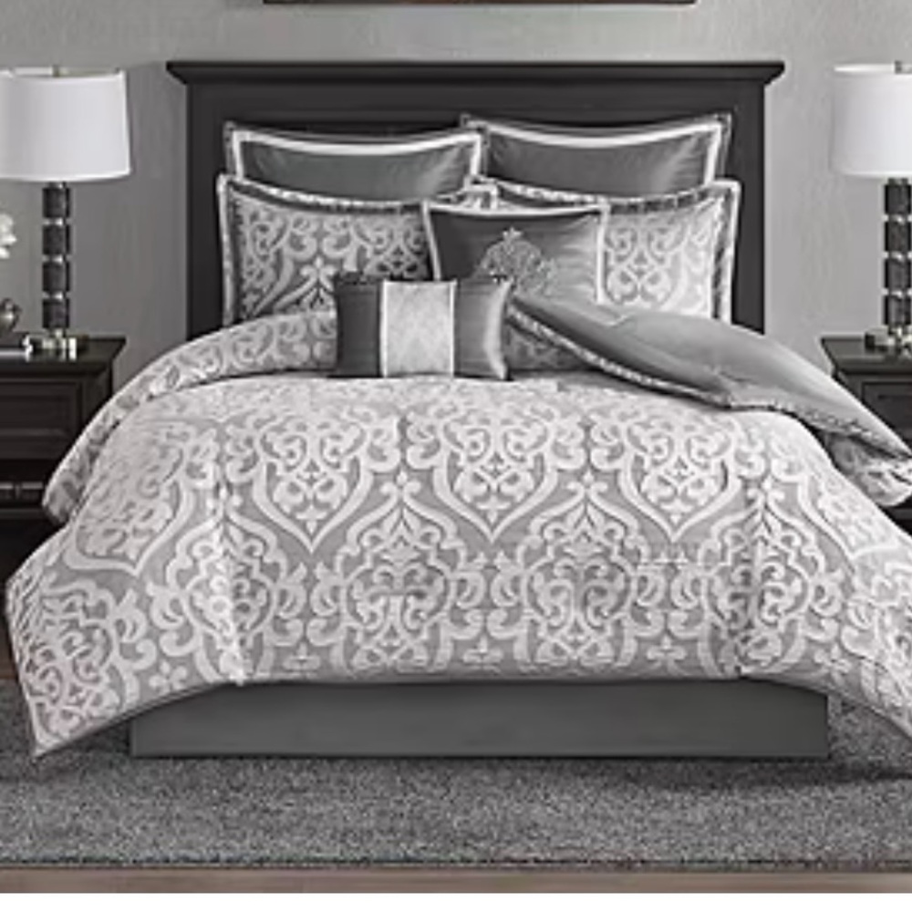 Madison Park Gray Comforter Set with Elegant Damask Design